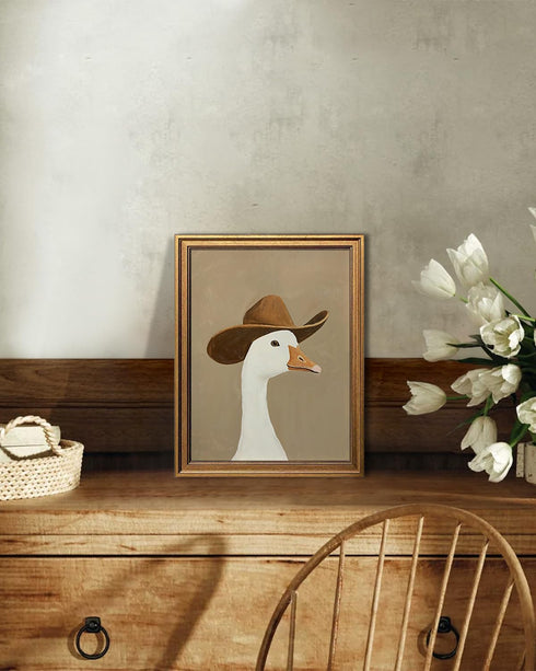 Decoration(8"x10") KBKBART Gold Framed Wall Art Decor, Silly Cowboy Goose Poster Wall Art Farmhouse Decor, Rustic