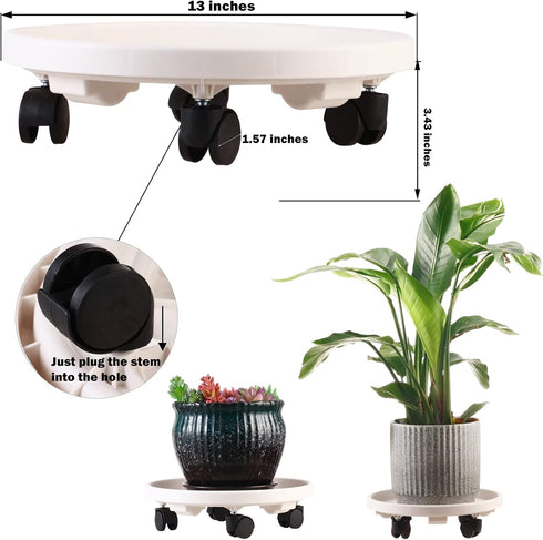 3 Packs Wheels13" Large Plant Caddy with Rolling Plant Stands Heavy-duty Plastic Plant Roller Base Pot Movers Plant