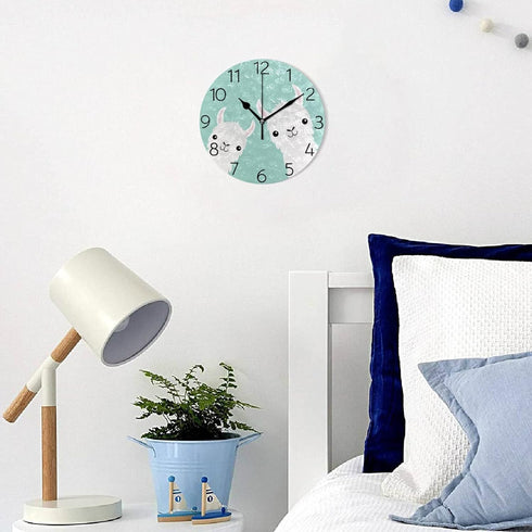 susiyo Cute Llama Alpaca Wall Clock, Silent Round Non-Ticking Battery Operated Decorative Clock for Kids