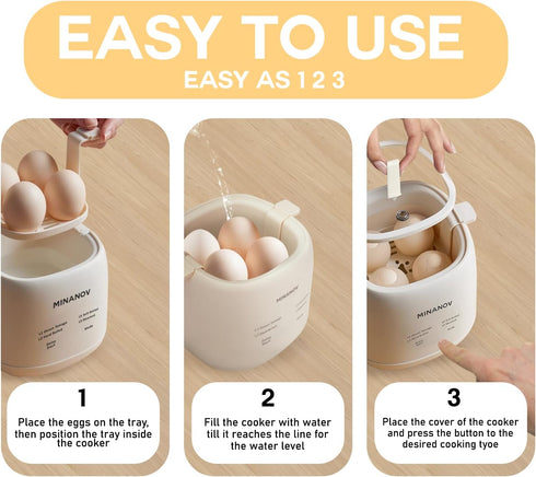 Electric Egg Maker with Auto Shut Off and Alarm, Smart Egg Cooker for Hard Boiled, Soft Boiled, and Steamed Eggs