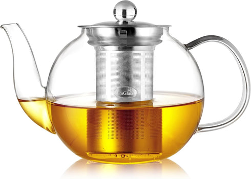 CNGLASS 900ml Glass Teapot with Removable Infuser,Clear Tea Kettle Stovetop Safe,Blooming and