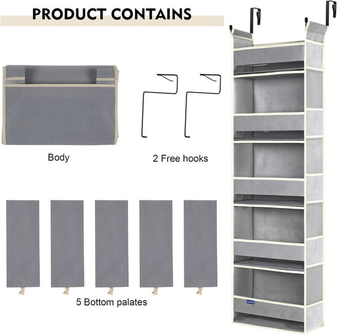 Over The Door Hanging Organizer, 5-Shelves and 10 Side Pockets for Bathroom and Bedroom Storage