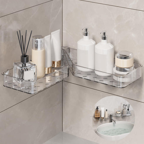 Shower Shelf Adhesive, Acrylic Corner Shower Caddy Hanging for Bathroom Kitchen Organization,