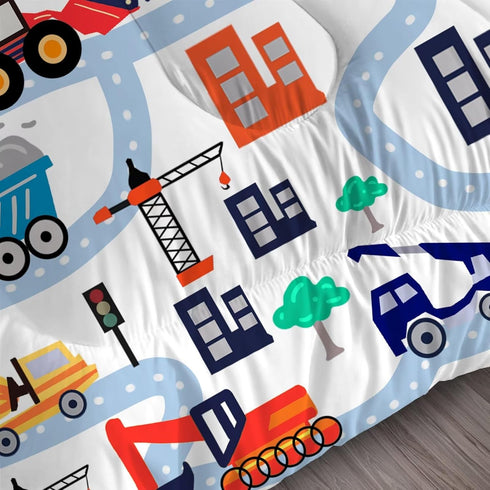 Set Set 1 1 Cartoon Truck Comforter Twin: Construction Bedding for Boys Kids Children Bedroom Dorm White Cute Cars