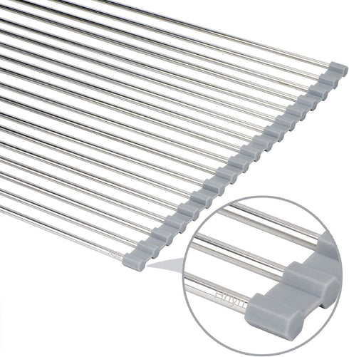 Roll-Up Sink Drying Rack, 17.7"(L) x 13.8"(W) - Gray Multipurpose Heat Resistant Over The Stainless Steel & Silicone