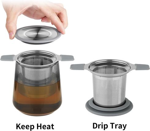 Ohtomber Tea Infuser Strainers, Stainless Steel Loose Leaf Tea Strainer Stepper with Heat Proof Double Handles, Extra
