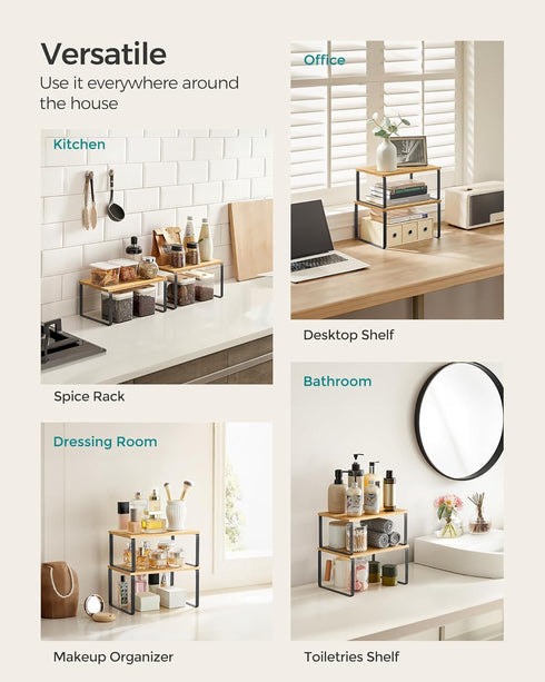 Set 2 Counter UKCS02NB SONGMICS Cabinet Organizer Shelf, of Kitchen Shelves, Kitchen Storage, Spice Rack, Stackable