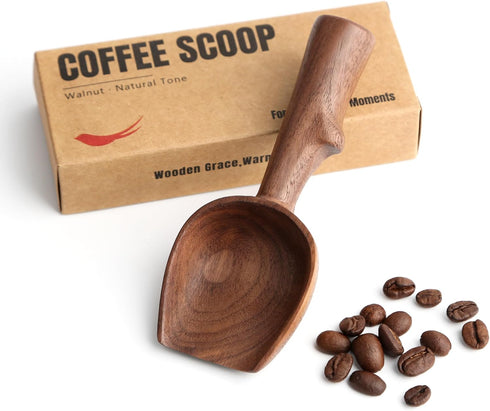 YANISM Walnut Coffee Scoop,Wooden Coffee Bean Measuring Spoon,10g Capacity,Natural Wood Coffee Scoop for