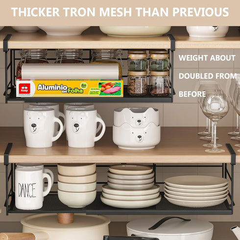 SHINEWON 1 Pack, 5" 10" Expandable Under Cabinet Shelf, Extendable Under Shelf Storage with Removable Wire-Like Back