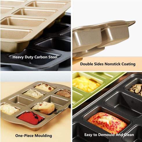 Non-Stick Mini Loaf Pan Cake Bread Baking Tray Carbon Steel Bakeware 8-Cavity (Gray) by Kilimazart