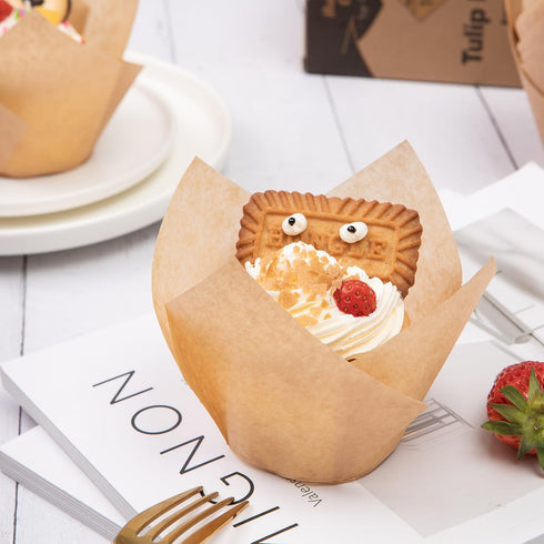 Nordic Paper 100pcs Large Size Natural Tulip Cupcake Liners for Baking, Large Muffin Liners, Cupcake Wrapper for