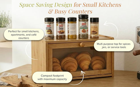 Chiron's Pantry Countertop, Chirons Pantry Bread Box with Clear View Window, Premium Bamboo Bread Storage for Kitchen