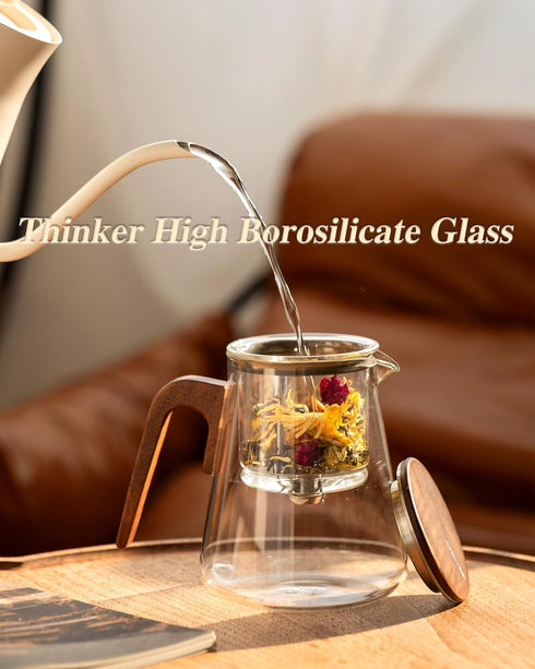 ZENS Magnetic Tea Pot, Enchanted Glass Teapot with Infuser and Magnetic Suction Lid for Mess-Free Loose Tea Diffusers