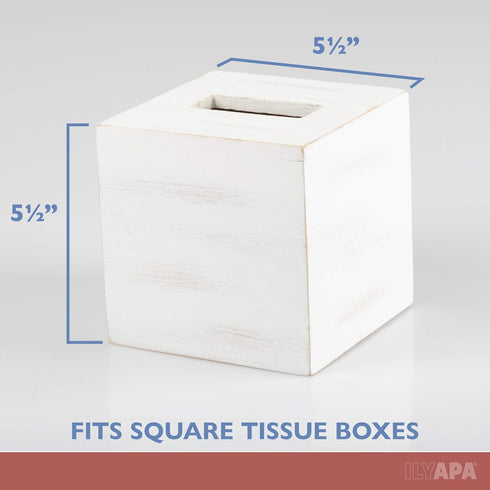 Ilyapa Square Wood Tissue Box Cover - Rustic Farmhouse White Wooden Tissue Holder