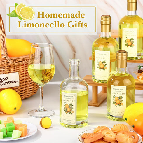 Funnymoom 6 Set 12.7 oz Limoncello Glass Bottles Gift with Airtight Lid Cap Homemade Limoncello Bottles with Labels