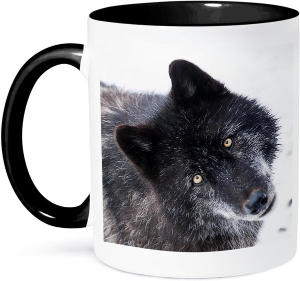 3dRose ROCKY MOUNTAIN GRAY WOLF Two Tone Mug, 11 oz - Black