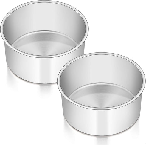 E-far 6 x 3 Inch Round Cake Pans, Stainless Steel Deep Baking Pan for Layer Cake, Set of 2