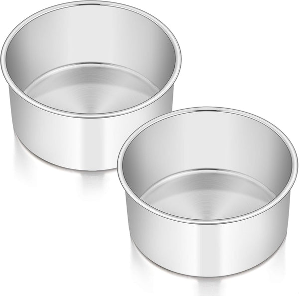 E-far 6 x 3 Inch Round Cake Pans, Stainless Steel Deep Baking Pan for Layer Cake, Set of 2