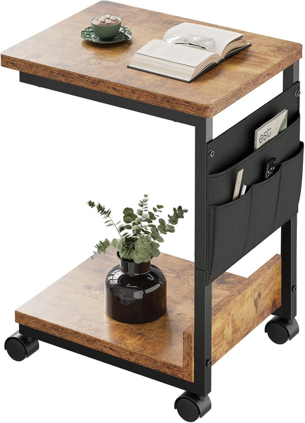 YeTom Side Table,C Table with 2-Tier Storage Shelf, End Table with a