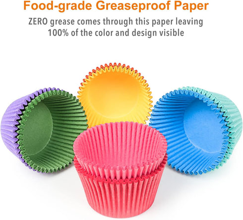 Gifbera Bright Rainbow Jumbo Cupcake Liners 400-Count, Large Solid Colorful Paper Baking Cups for Baking
