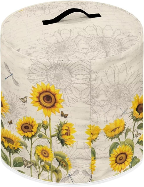 Air Fryer Cover Pressure Cooker Dust Cover, for 6 Qt Instant Pot Crock Pot Kitchen Appliance Cover, with Top Handle and Accessories Pockets for Home Decoration, Sunflower Dragonfly Retro