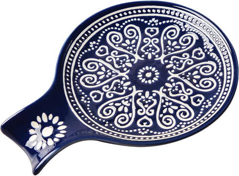 Large Ceramic Spoon Rest, Modern Farmhouse Cooking Spoon Holder for Kitchen Counter/Stove Top/Dining Table (Blue)