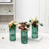 Set 3, 8 Inches Green Glass Vases, Flower Vases of Ribbed Glass Vase for Tulips, Tall Cylinder Glass Vases for Living