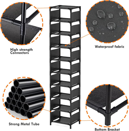 UrMsun 10-Tier Vertical Shoe Rack, Tall Narrow Shoe Shelf Space Saving Organizer for Entryway Door Small Space
