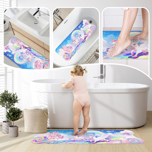 Slip-40 16 Inch, SHUCHING Girl Unicorn Bath Mat for Tub Non X Kids Bathtub Mat Non Slip, Long Shower Mat Anti Slip