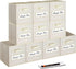 artsdi Foldable Fabric Cube Storage Bins Set of 10 with 10 Labels Window Cards & a Pen, Beige Baskets Containers for