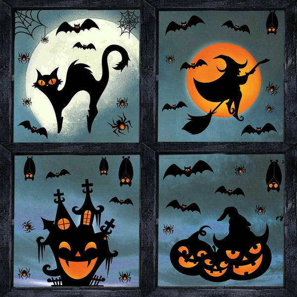 Extra Large Halloween Decorations Window Clings Decor, Spooky Witch Black Cat Pumpkin Silhouette Stickers, 4 Sheets