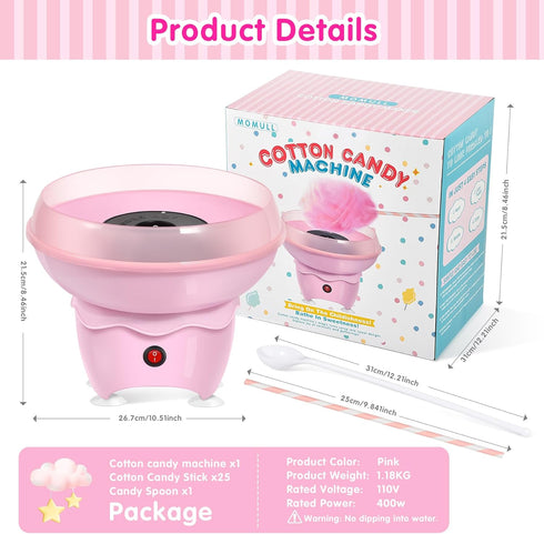 Cotton Candy Machine - Mini Vintage Candy Maker for Kids, Pink, Includes 25 Cotton Candy Sticks & Sugar Scoop