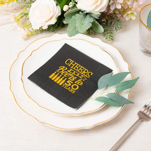 Crisky Cheers to 50 Years - 50th Birthday Napkins, Black and Gold, 50 PCS, 3-Ply