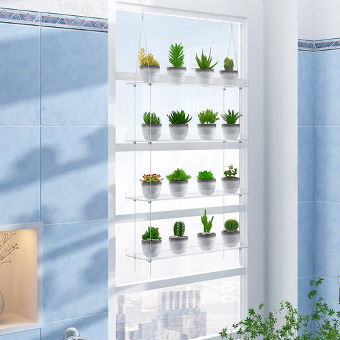 OtNiap 4-TierClear Plant Shelves, Height Adjustable Hanging Acrylic Indoor Wall Hanging Plant Stand
