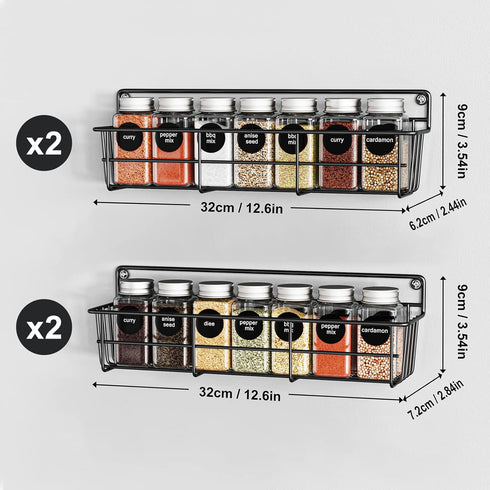 Spice Rack Organizer Wall Mount, Hanging Spice Pantry Storage Shelf Organization, 4 Pack Space Saving Seasoning