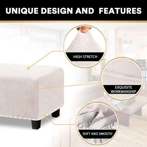 PrinceDeco Real Velvet Plush Ottoman Cover, Soft Rectangle Folding Storage Covers, X-Large, Ivory