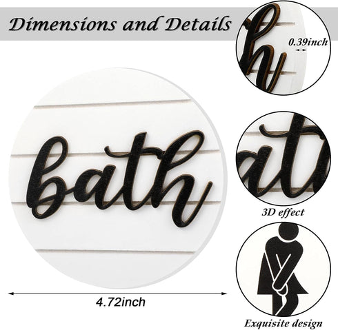 Jetec 2 Pcs 3D Bathroom Signs Decor, Rustic Funny Wooden Unisex Round Restroom Signs for Guest