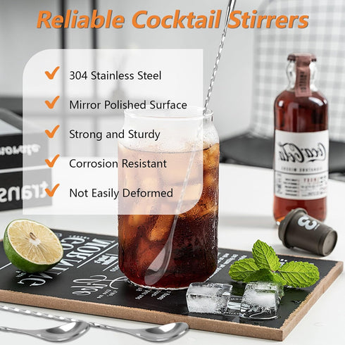 3 12 Inch PCS Bar Spoon, Stirring Spoons, Cocktail Spoon, Drink Stirrer, Mixing Spoon Spiral Pattern Stainless Steel