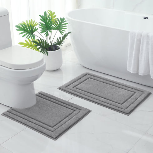 HOMEIDEAS 2 Piece Bathroom Rugs Set, Super Soft Non-Slip Microfiber U-Shaped Toilet Bath Mat, Machine Washable Grey