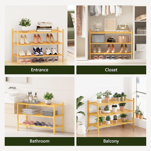 Closet 3 Bamboo Shoe Rack for Tier, Durable Wooden Shoe Rack, Space-Saving Stackable Shoe Organizer for Entryway, Dorm