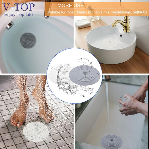 Bathtub Drain Stopper 3 Pack, V-TOP 5inch Tub Stopper Cover, Silicone Bath Plug for Kitchen Bathroom Laundry