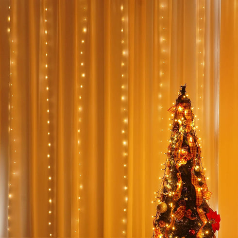 300 9.8ft x9.8ft 8 Dazzle Bright Curtain String Lights, LED Warm White Fairy Lights with Lighting Modes, Waterproof