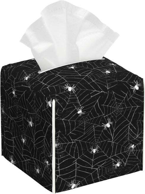 Leather Spider Web Tissue Box Holder, Square Waterproof Tissue Cover, Modern Napkin Organizer for Office