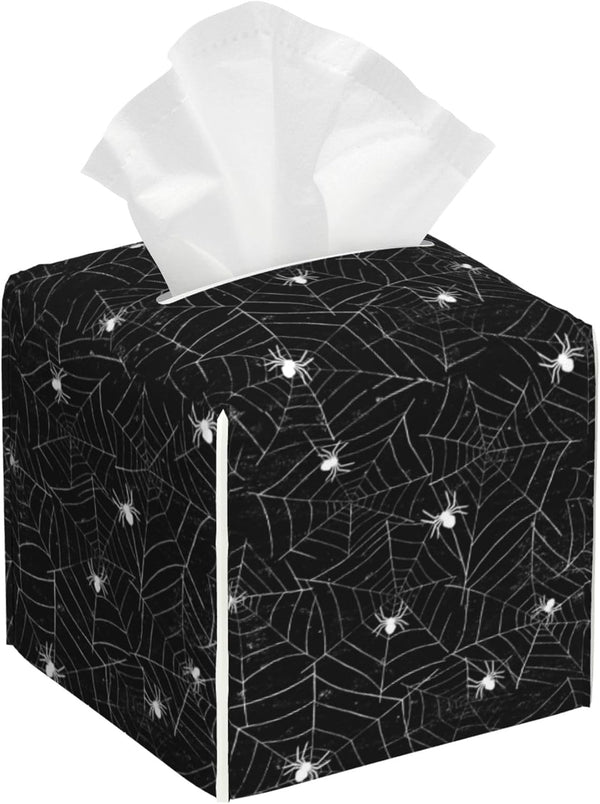 Leather Spider Web Tissue Box Holder, Square Waterproof Tissue Cover, Modern Napkin Organizer for Office