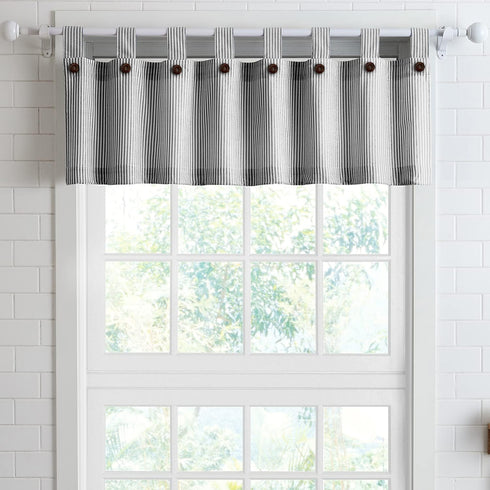 July Joy Cotton Valance Curtains, 18 Inches Long Country Kitchen Curtains for Small Window, Black