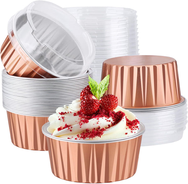 EUSOAR 30pcs Disposable Ramekins with Lids, 5oz Aluminum Foil Muffin Liners, Cupcake Baking Cups, Creme Brulee Holders