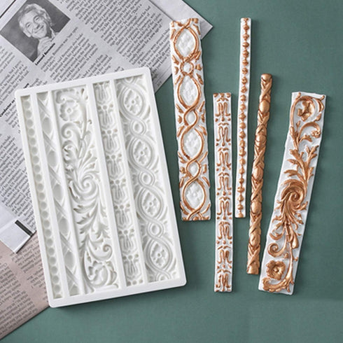 3 Pieces Baroque Silicone Fondant Molds, Scroll Border Lace Molds for Cake Decorating, Curlicues Gum Paste Candy