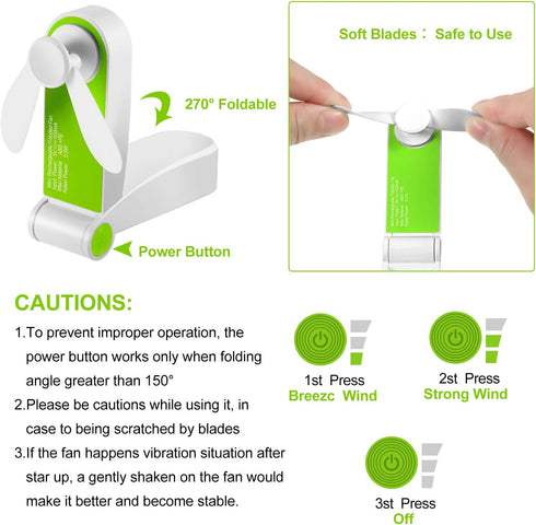 3 Pack Portable Pocket Fans, Handheld Mini Fan, USB Rechargeable for Travel and Outdoors