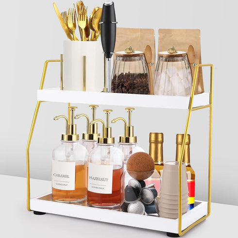 DWTS Coffee Bar Accessories,Coffee Station Organizer with Multi-Functional,CoffeeBar Decor for Accessories,2 Tier Wooden