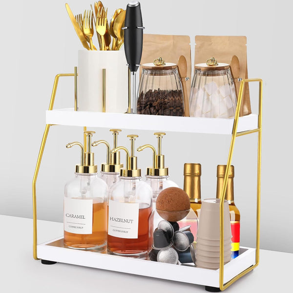 DWTS Coffee Bar Accessories,Coffee Station Organizer with Multi-Functional,CoffeeBar Decor for Accessories,2 Tier Wooden